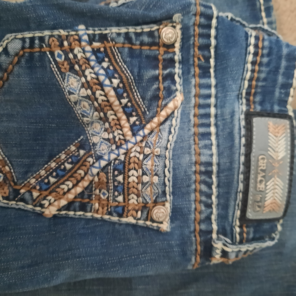 Grace in LA Embroidered Blue Jeans